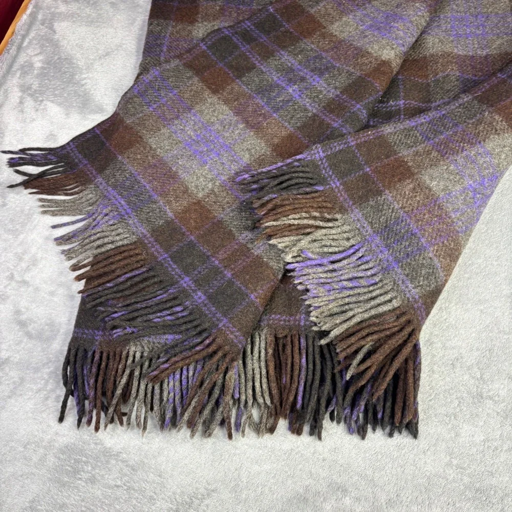 Oregon City Woolen Mills Blanket  54x72 Purple Brown Plaid Pure Virgin Wool
